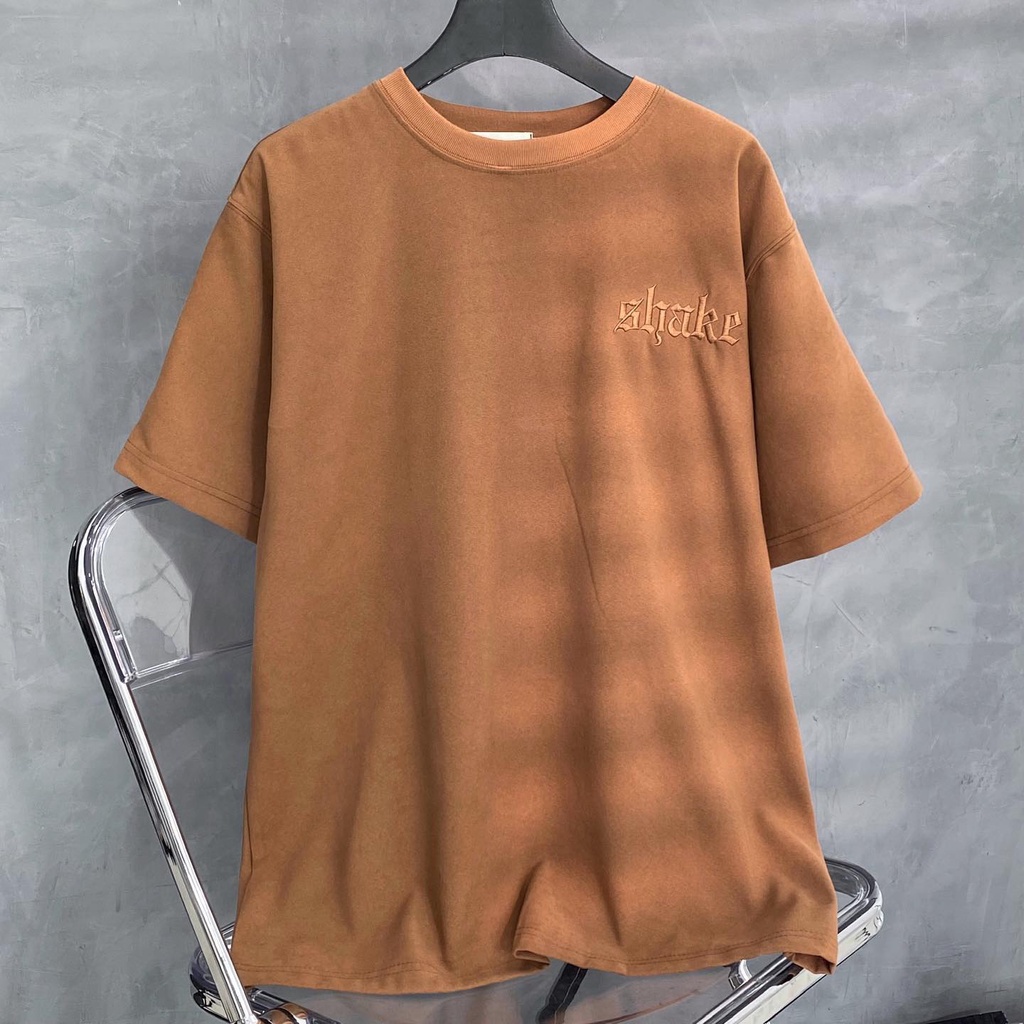 Áo Thun Tay Lỡ Unisex SHAKE Chất Liệu Da Lộn Thêu Chữ Form Rộng - GIDi