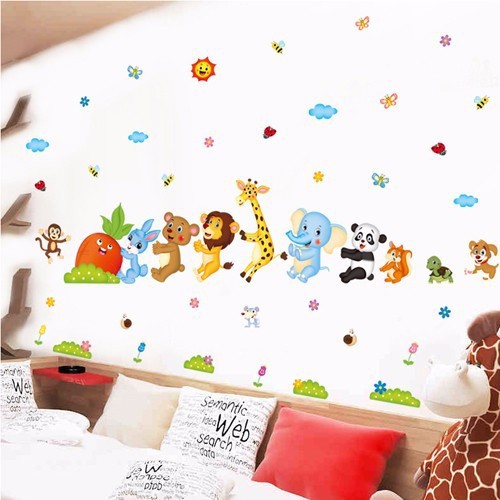 Tranh đề can, decal dán tường cho bé trai - gái các con vật ngộ nghĩnh, hình dán sticker các con vật cho bé