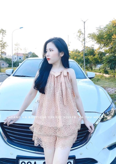 Sét bộ ren 2 lớp thắt nơ cổ siêu xinh
