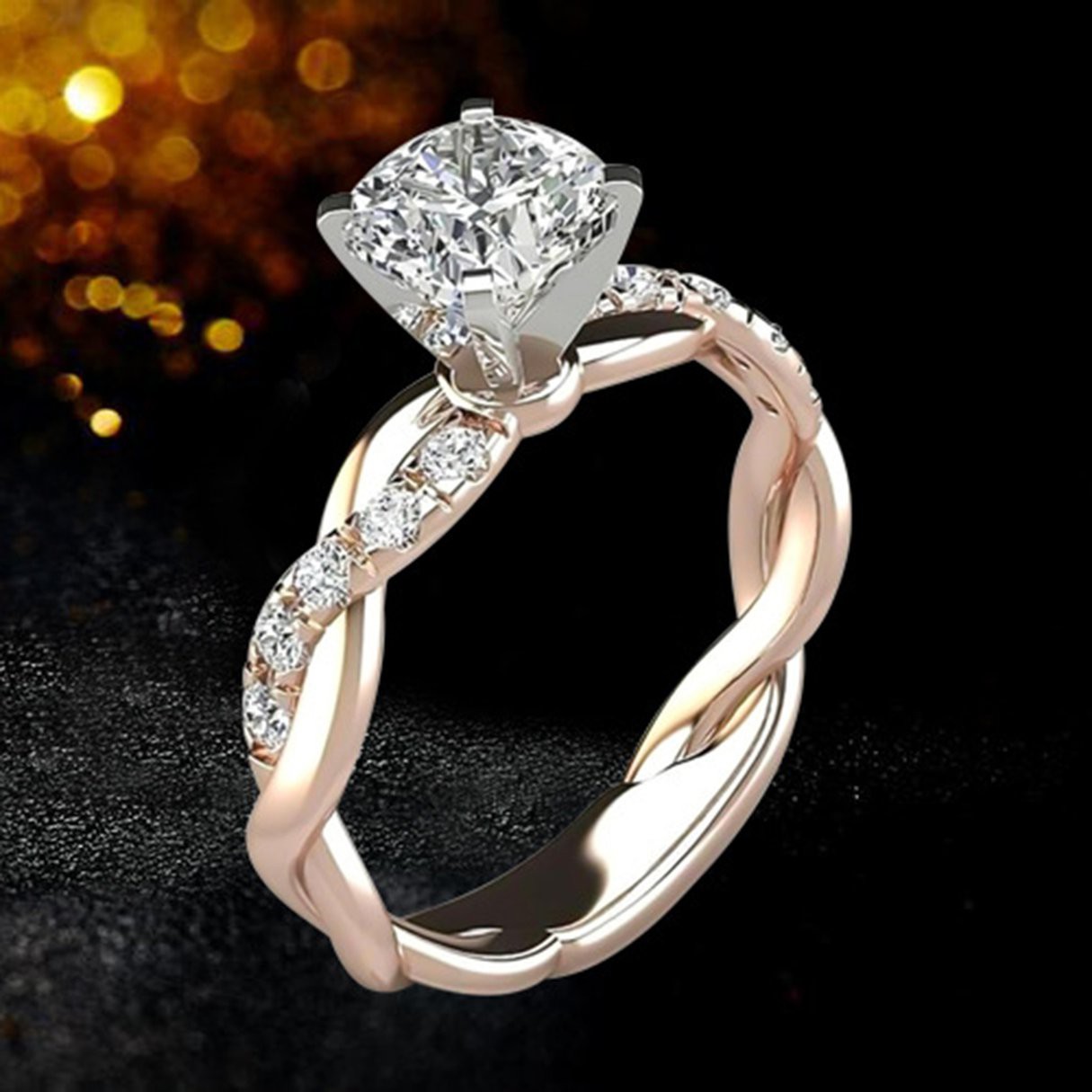 MBB Women's Fashion Ring Two-color Twist Diamond 18k Diamond Ring Rose Gold