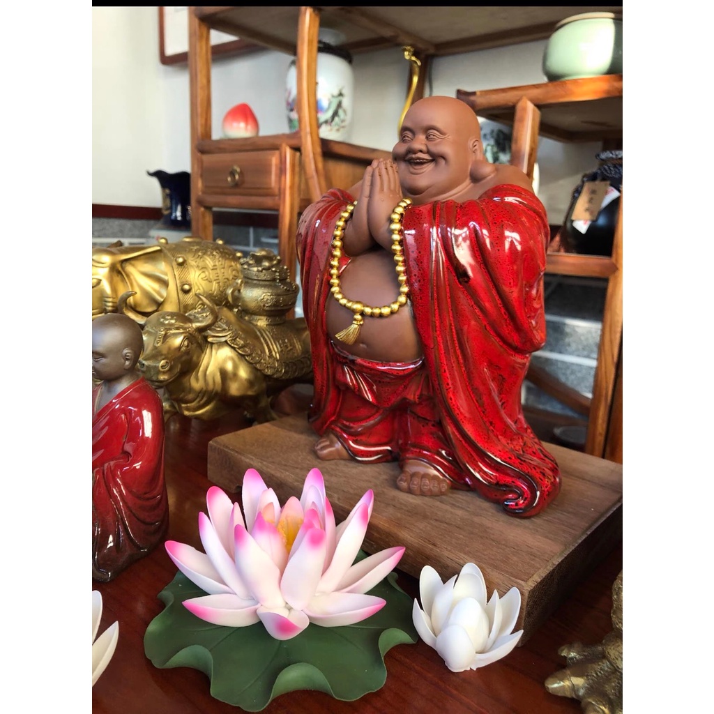 TƯỢNG DI LẶC CHÚC TÀI LỘC HOAN HỈ- TƯỢNG PHẬT DI LẶC GỐM TỬ SA TRANG TRÍ BÀN TRÀ, DECOR KHÔNG GIAN NHÀ CỬA