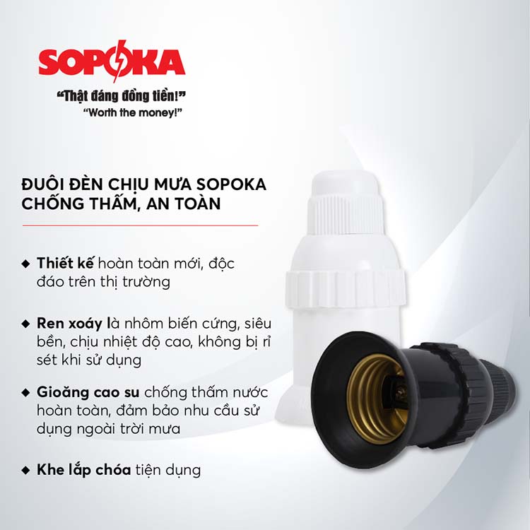 Đuôi đèn chịu mưa SOPOKA ĐCM-3,4 chống thấm, an toàn