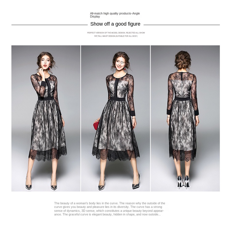 Đầm Midi Phối Ren Dài Tay Chất Lượng Theo Phong Cách Vintage Dành Cho Nữ