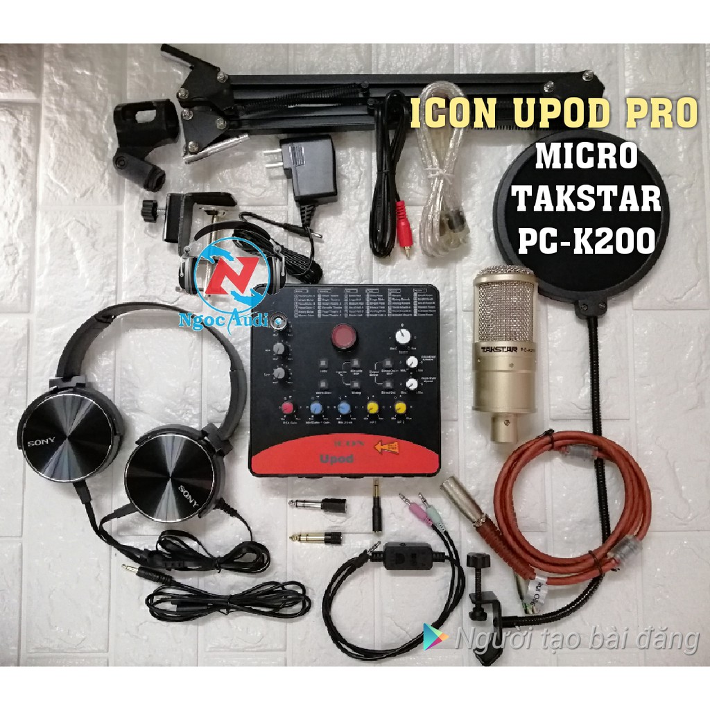 Combo Taksta PC K200 + Icon Upod Pro + Full Phụ Kiện ,kẹp bàn micro,màng lọc âm ,dây live stream ,tặng tai phone