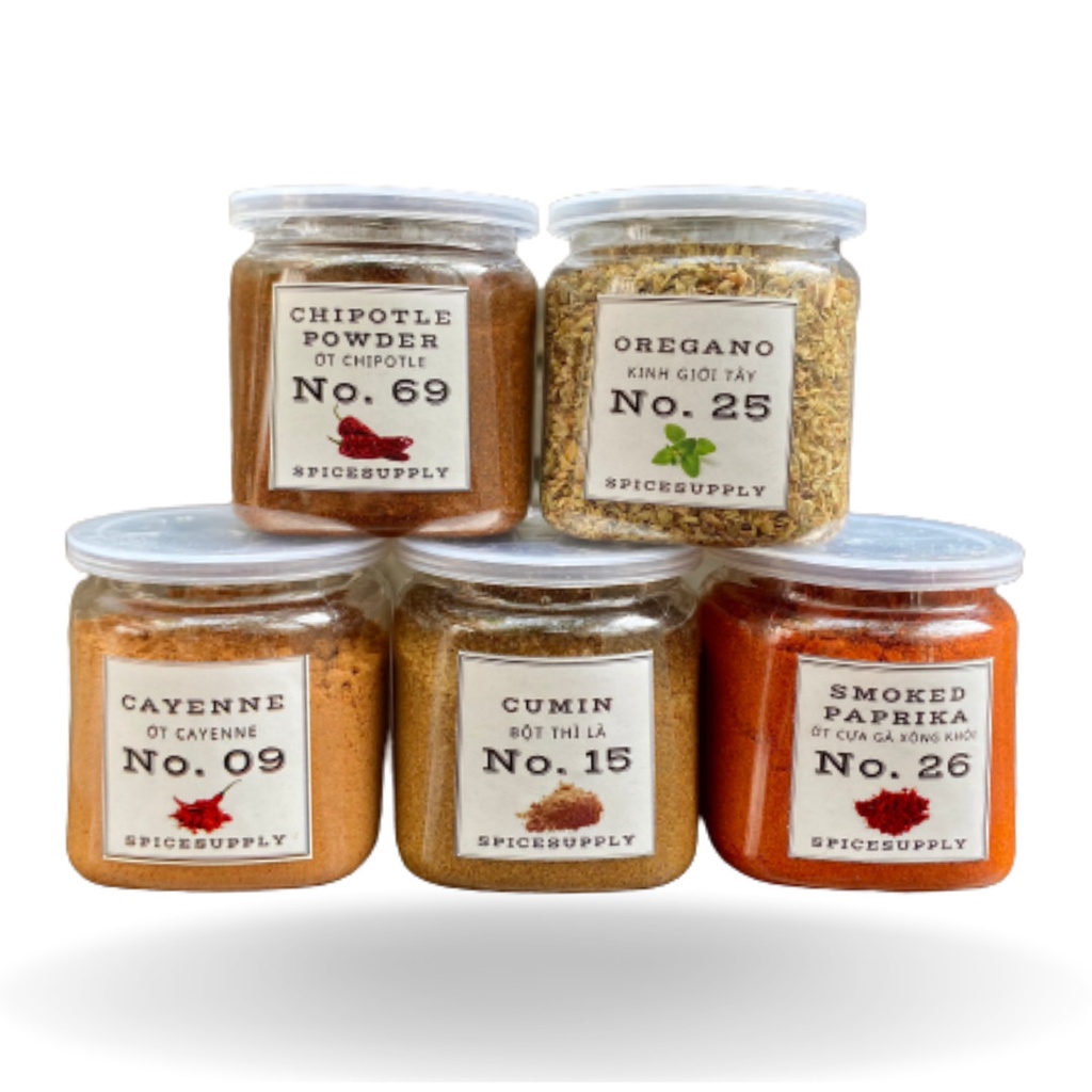 Combo Mexican Cuisine - Chipotle, Oregano, Cayenne, Cumin Powder, Smoked Paprika SPICESUPPLY Việt Nam