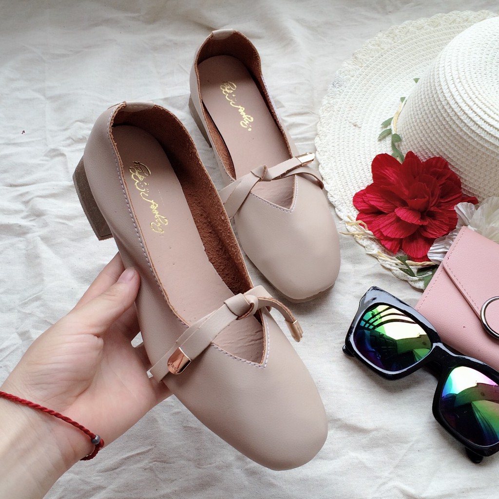 Giày búp bê thắt nơ công chúa xinh xinh gót cao 3cm | BigBuy360 - bigbuy360.vn