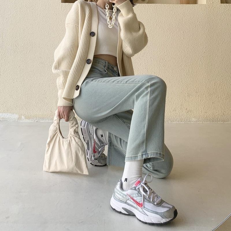 Quần jeans dài ống đứng có thắt lưng thời trang âu mỹ mới dành cho nữ