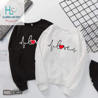 Áo nỉ tay dài thu đông, áo chụp hình cưới In nhịp tim Love