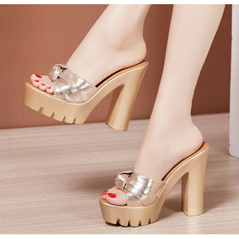 Dép cao gót nơ cuộn 9f