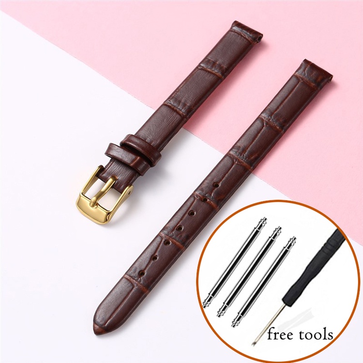 Dây Đeo Đồng Hồ Bằng Da Thật Mỏng Có Khóa Màu Vàng 8mm-20mm