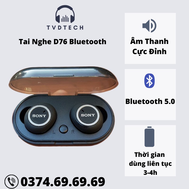Tai Nghe Không Dây Tai Nghe Bluetooth D76 Hàng Chính Hãng Âm Thanh Cực Chất Kháng Nước Và Chống Ồn Tuyệt Đối