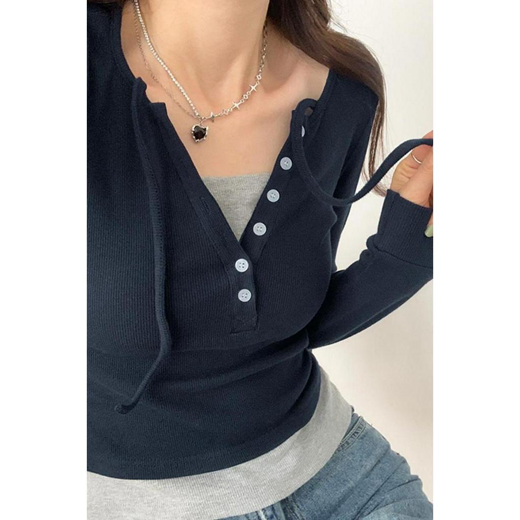 Áo Thun Nữ Dài Tay Cổ Chữ V Giả Hai Lớp 61879