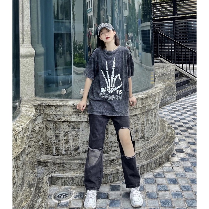 Áo phông hình bàn tay chất liệu vải wash xịn sò