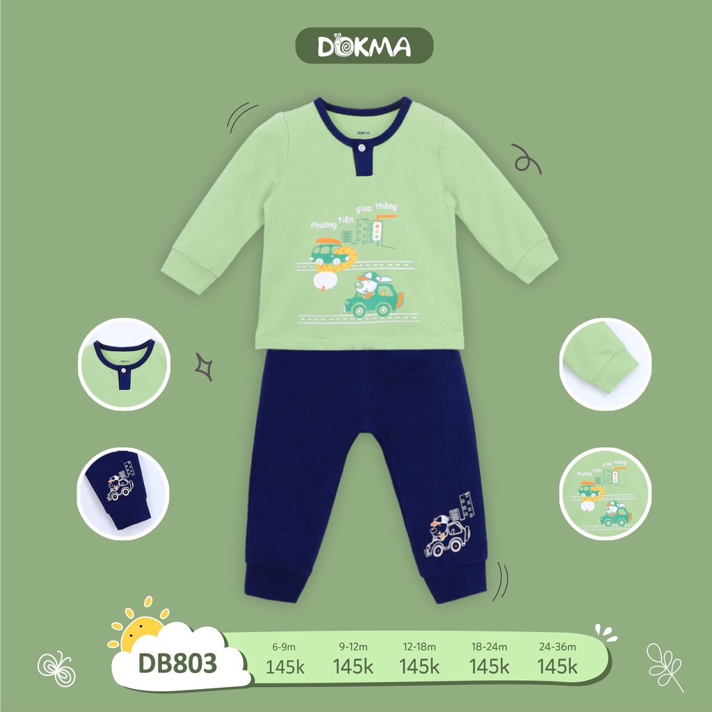 [FREESHIP] Bộ bé trai dài tay 9-36 tháng tuổi cotton bổ trụ Dokma Voi.kids DB803