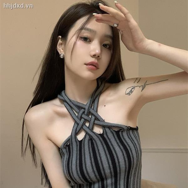 Áo Dệt Kim Hai Dây Họa Tiết Kẻ Sọc Rỗng Màu Trơn Thời Trang Mùa Hè Ngọt Ngào Cho Nữ