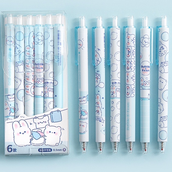 Bút Bi Bấm Hoạt Hình Mực Bút Gel Đen 0.5mm - Văn Phòng Phẩm Haku