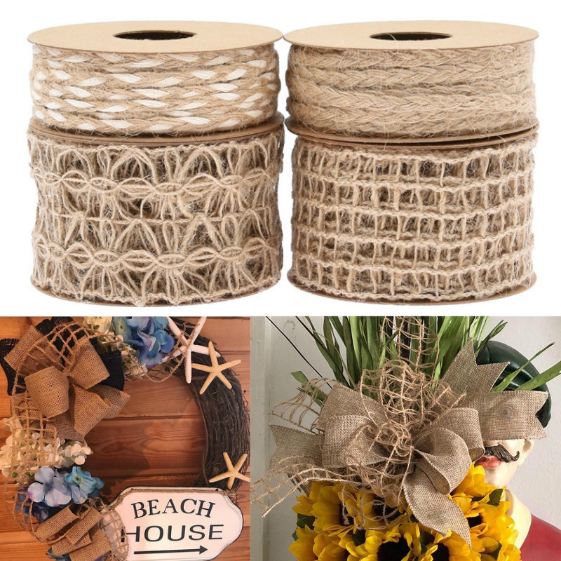 Rustic Style Hollow Linen Webbing Ribbon for Clothing Home Textiles Apparel Gardening Floral Decoration