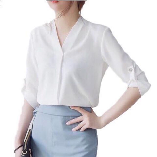 Áo cổ V công sở