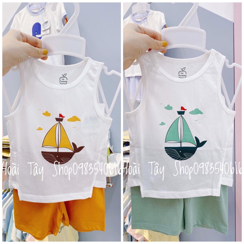 [LA POMME] BỘ BA LỖ IN HÌNH THUYỀN CÁ VOI CHẤT VẢI THOÁNG MÁT, THẤM HÚT TỐT CHO BÉ TRAI/BÉ GÁI (Size 6m-5y)