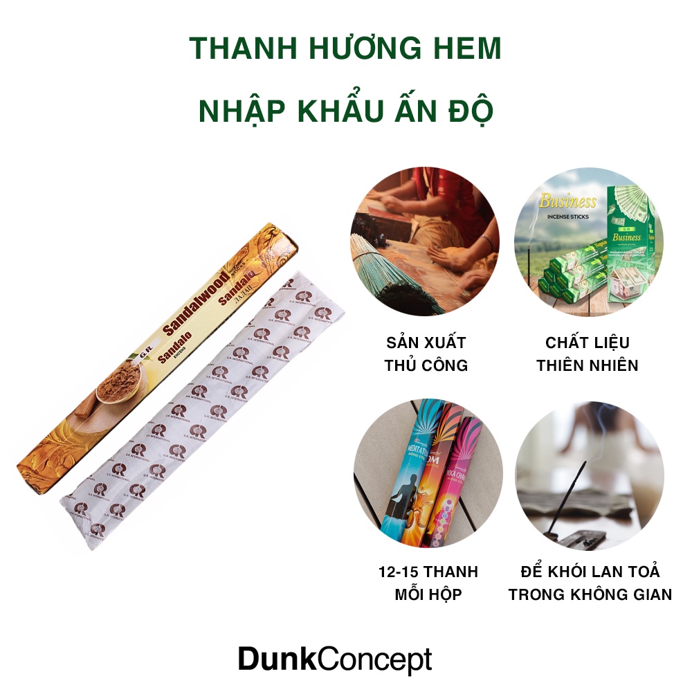 Thanh hương HEM của Dunk Concept nhập khẩu Ấn Độ đốt thơm nhà, thư giãn với hương thơm nhẹ nhàng tự nhiên nhiều mùi