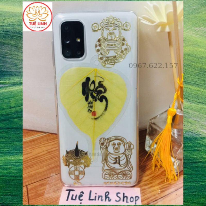 Lá Bồ Đề thư pháp chữ Nhẫn để Bình An bỏ ốp điện thoại, treo xe