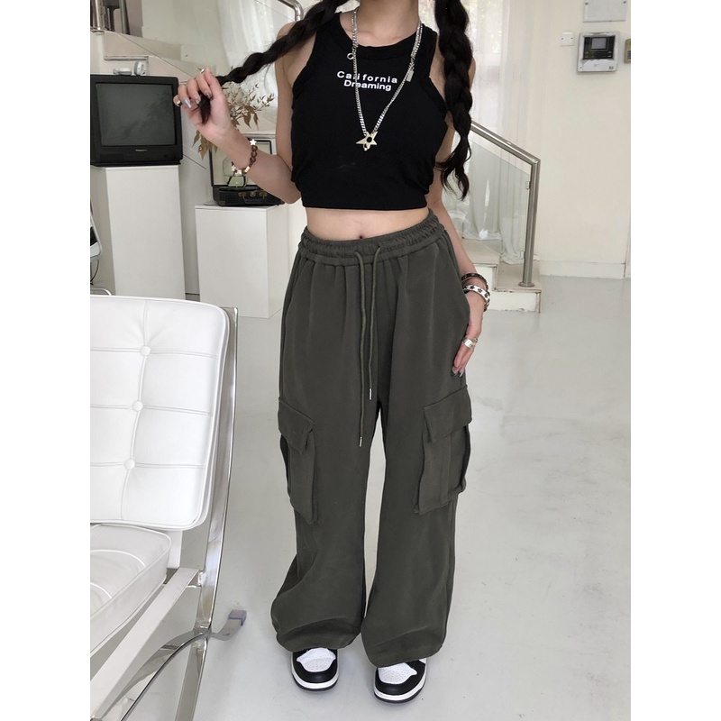Quần Legging Mỏng Ống Rộng Phong Cách retro Mỹ Thời Trang Mùa Thu