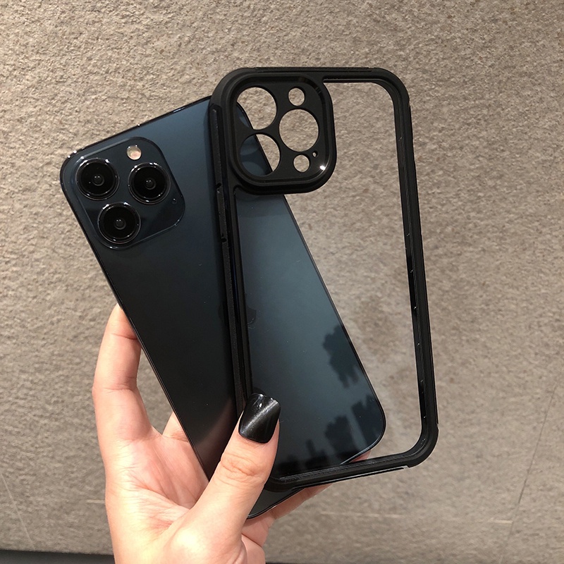 Ốp Điện Thoại Cứng Viền Silicon Dẻo Trong Suốt Chống Sốc Cho iPhone 11 12 13 14 Pro Max 14 Plus