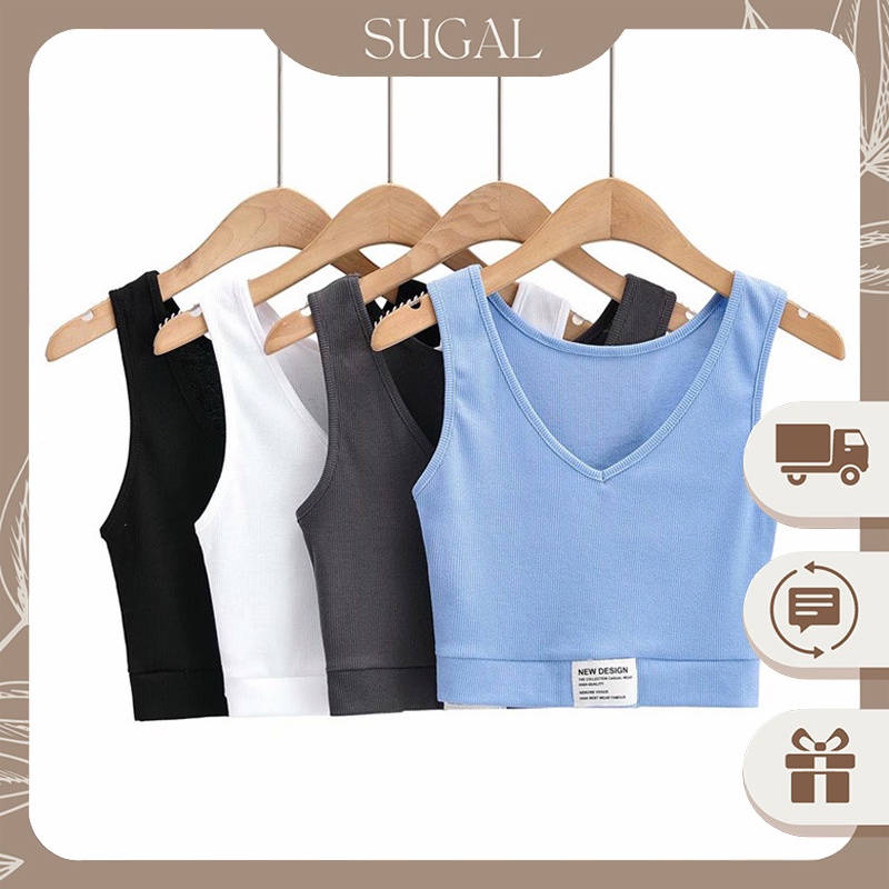 Áo Ba Lỗ Không Tay Cổ V Cổ Tim Dáng Bo Croptop Tag NEW DESIGN Chât Thun Tăm Cao Cấp Sugal TOP NU 030V2