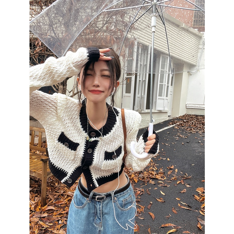 Áo cardigan dệt kim tay dài cổ tròn màu trơn thời trang Hàn Quốc cho nữ