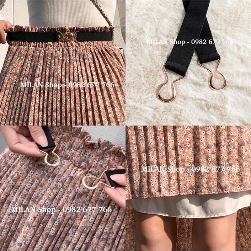 chân váy hoa dập li 2 lớp quảng châu kèm đai