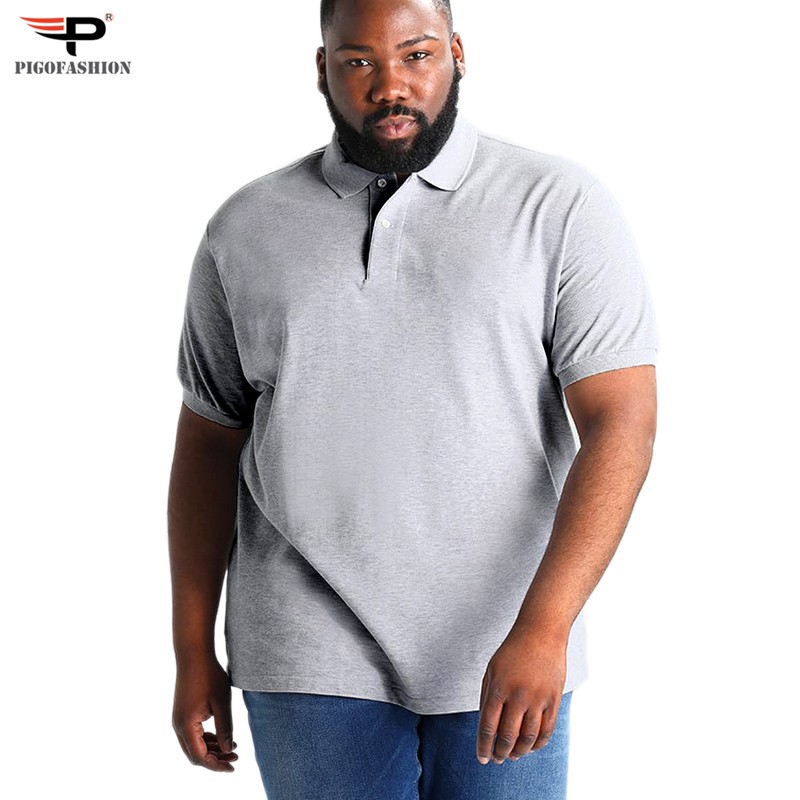 Áo thun nam big size cho người trên 80kg cổ bẻ cao cấp Pigofashion PB01 (xám)