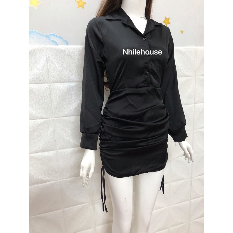 ĐẦM SƠ MI CÀI NÚT NHÚNG HÔNG CÓ DÂY KÉO GIÁ RẺ