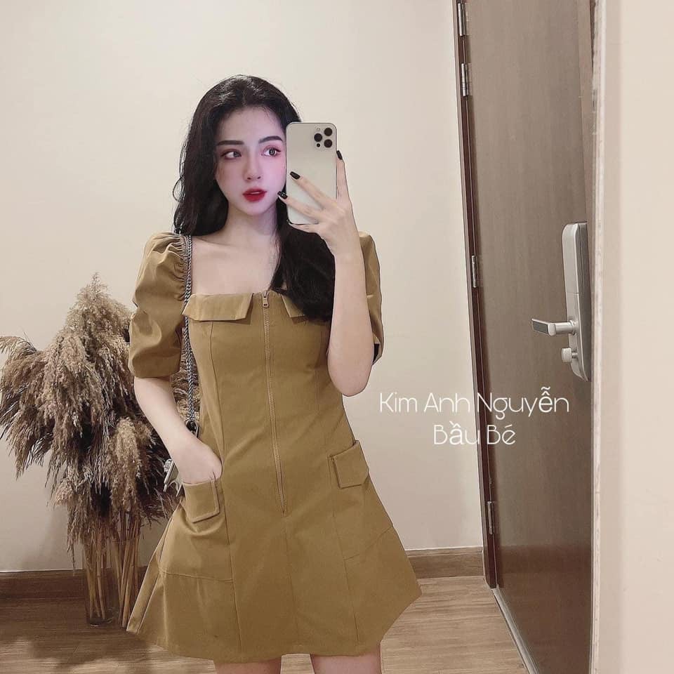 ( xả nhanh ) Váy Nâu Tây Kaki Khóa Giữa Chât Kaki Mềm