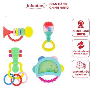  Set Gặm Nướu Kiêm Đồ Chơi Cho Trẻ Sơ Sinh 4 trong 1 INFANTINO Đồ Chơi An Toàn Cao Cấp Cho Bé 