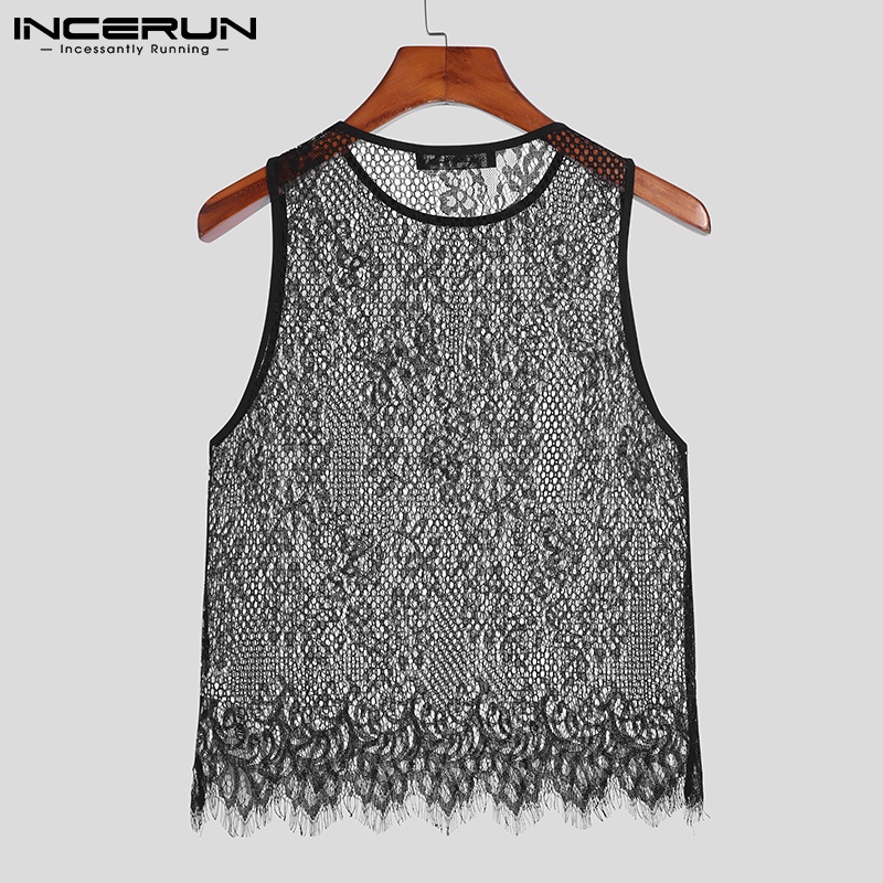 Áo 3 lỗ INCERUN kiểu lưới màu đen quyến rũ cho nam