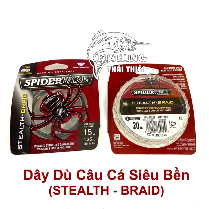 Dây Dù Câu Cá Siêu Bền Spider Wire STEALTH - BRAID Made In USA Cuộn 114m Màu Xanh Rêu Tàng Hình Dưới Nước