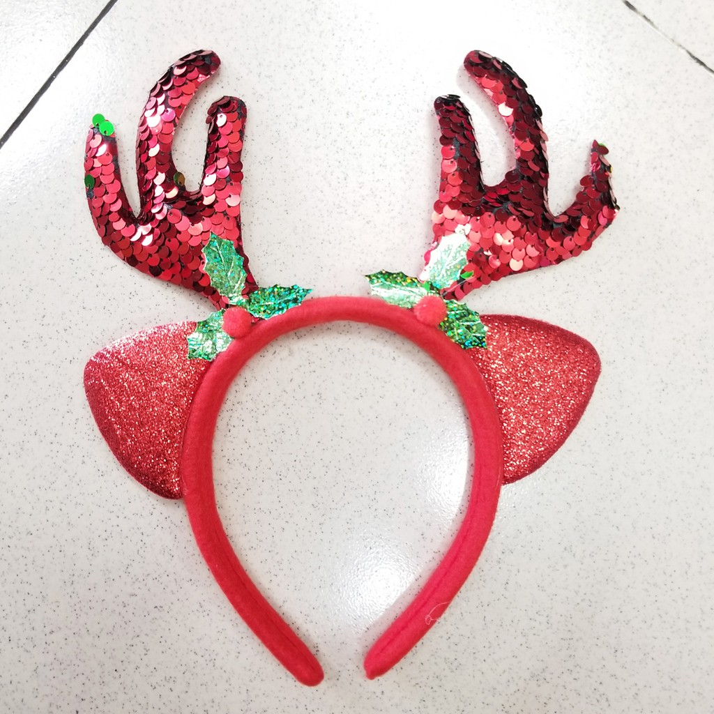 băng đô ( cài đầu) tuần lộc kim sa cho bé gái chơi Noel