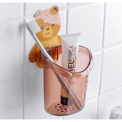 Cốc Gấu Dán Tường Đa Năng Để Đựng Bàn Chải Đánh Răng Có Lỗ Thoát Nước Tiện Lợi  Kệ Hộp Dán Tường Đựng Xinh Xắn Freeship