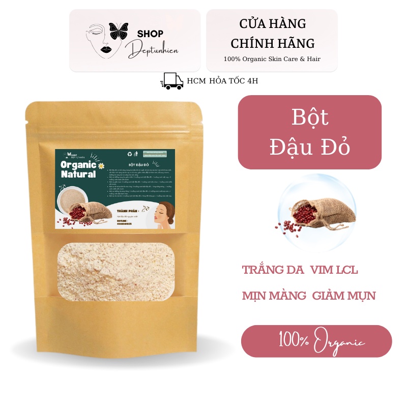 Bột đậu đỏ nguyên chất sạch mịn 100% Organic 100gr - Trắng da, dưỡng ẩm, mờ thâm sạm, tẩy TBC