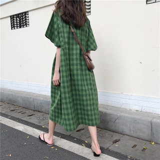 váy sọc caro xanh lá
