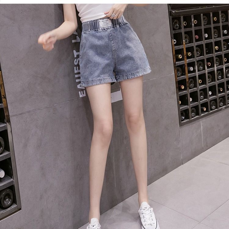 Quần jean✾✸♟quần short denim nữ mùa hè thụng rộng học sinh hàn quốc xẻ tà lưng thun mỏng đa năng cạp cao thời trang