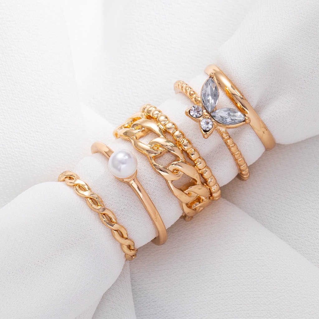 Set 5 Nhẫn Đeo Khớp Ngón Tay Đính Ngọc Trai Thời Trang Cho Nữ