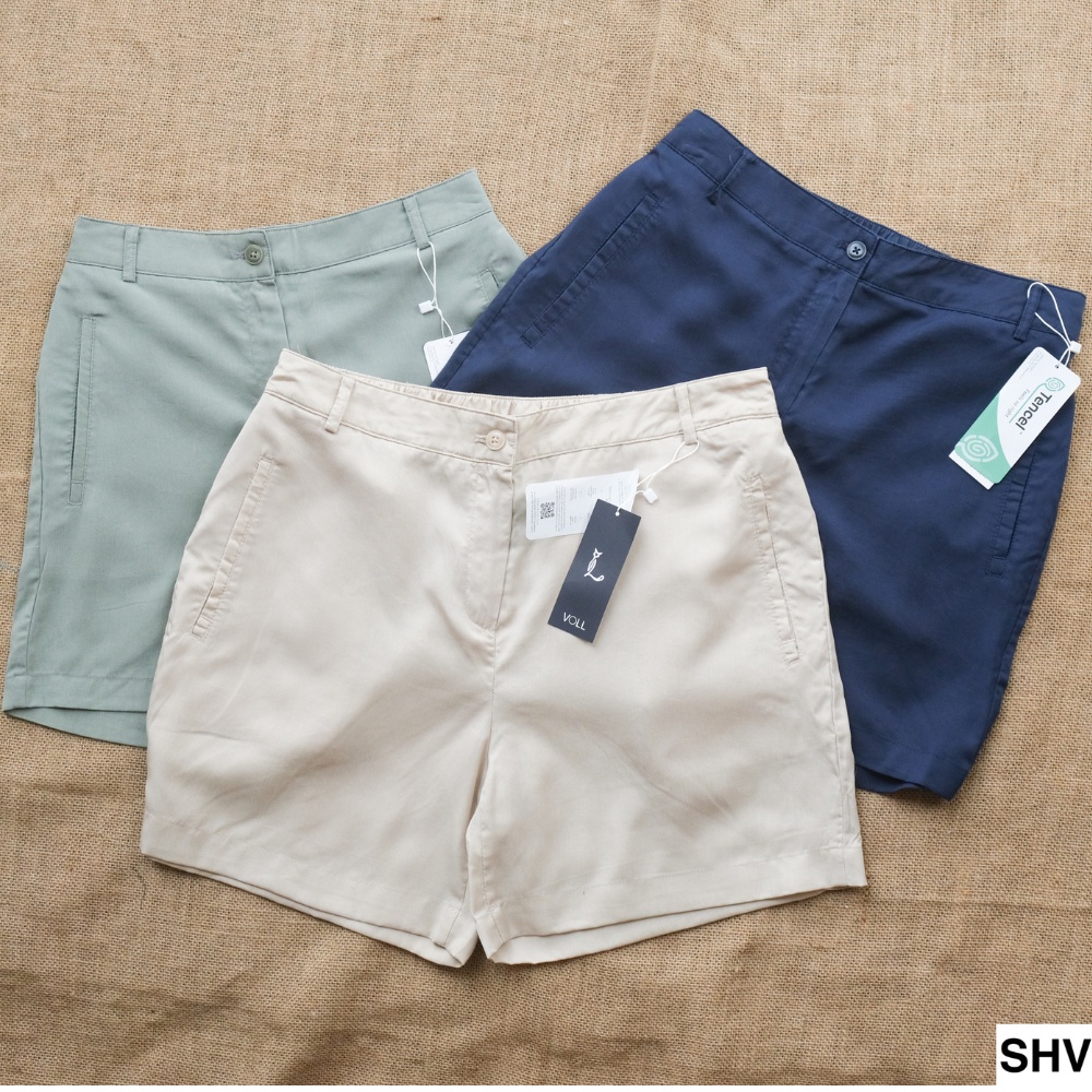 Quần short nữ linen ống rộng cạp cao cúc cài phối chun sau lưng thoải mái Tencel xuất Hàn cao cấp