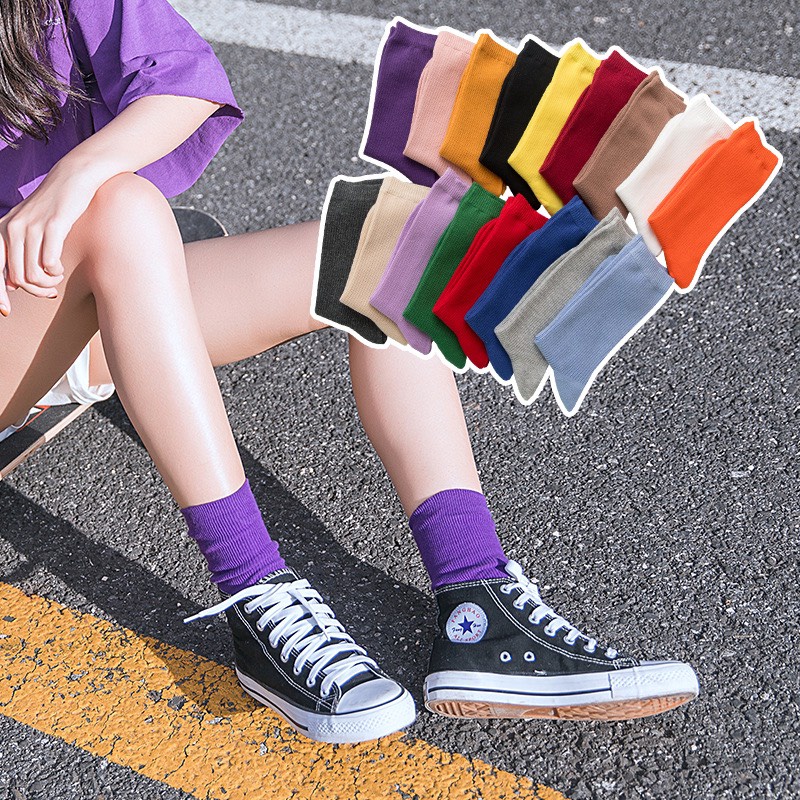 Tất Vớ Cổ Cao Thời Trang Nam Nữ Nhiều Màu phong Cách Vintage Siêu Hot Trend