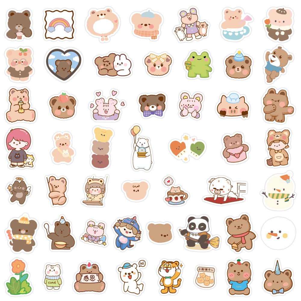 Sticker cute hình gấu dán laptop chống nước, hình dán điện thoại, vali, mũ bảo hiểm sét 100 hình