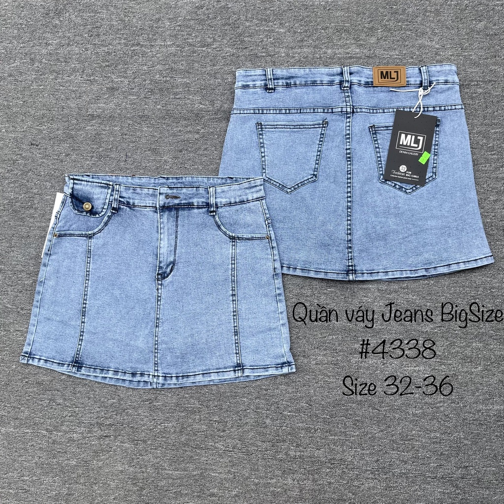 [60-90kg] Quần váy jean BIGSIZE lưng cao phom A, trên gối bên trong có quần short, co dãn mạnh 4338 MoliJeans 70kg 80kg