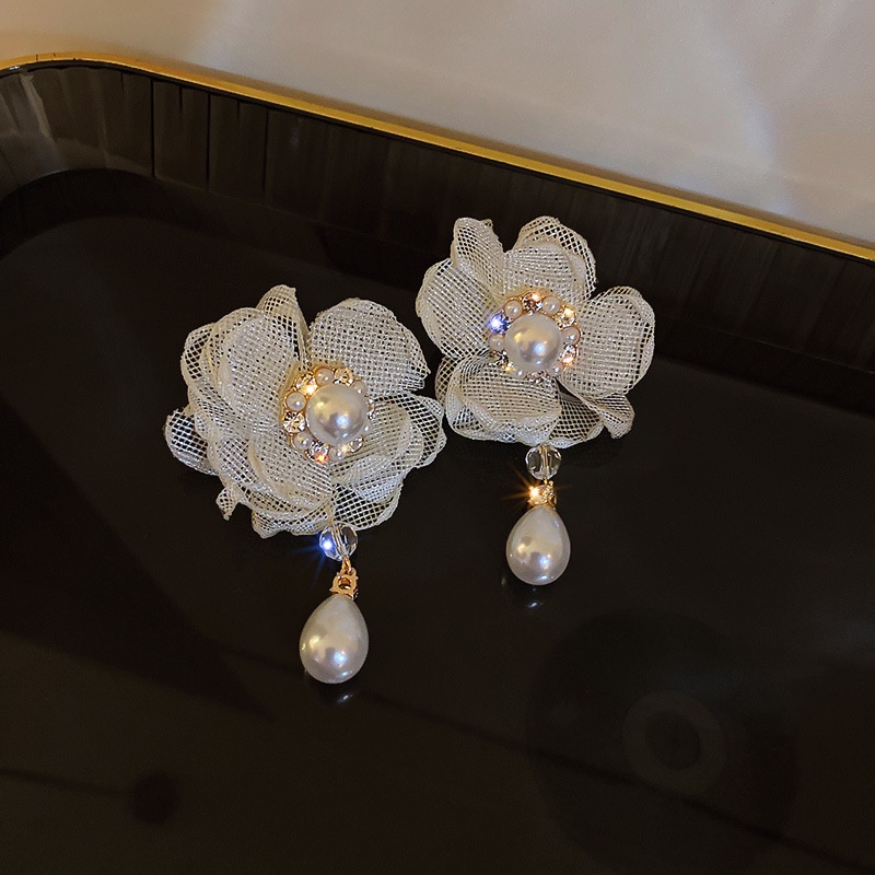 Bông Tai Bạc 925 Hình Hoa Đính Đá Ngọc Trai Phong Cách Hàn Quốc Ngọt Ngào Thời Trang