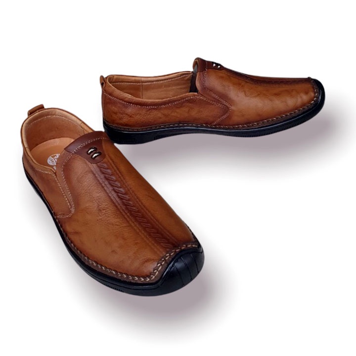 Giày mọi nam chính hãng Trường Hải da bò thật màu vàng đế cao su GM332