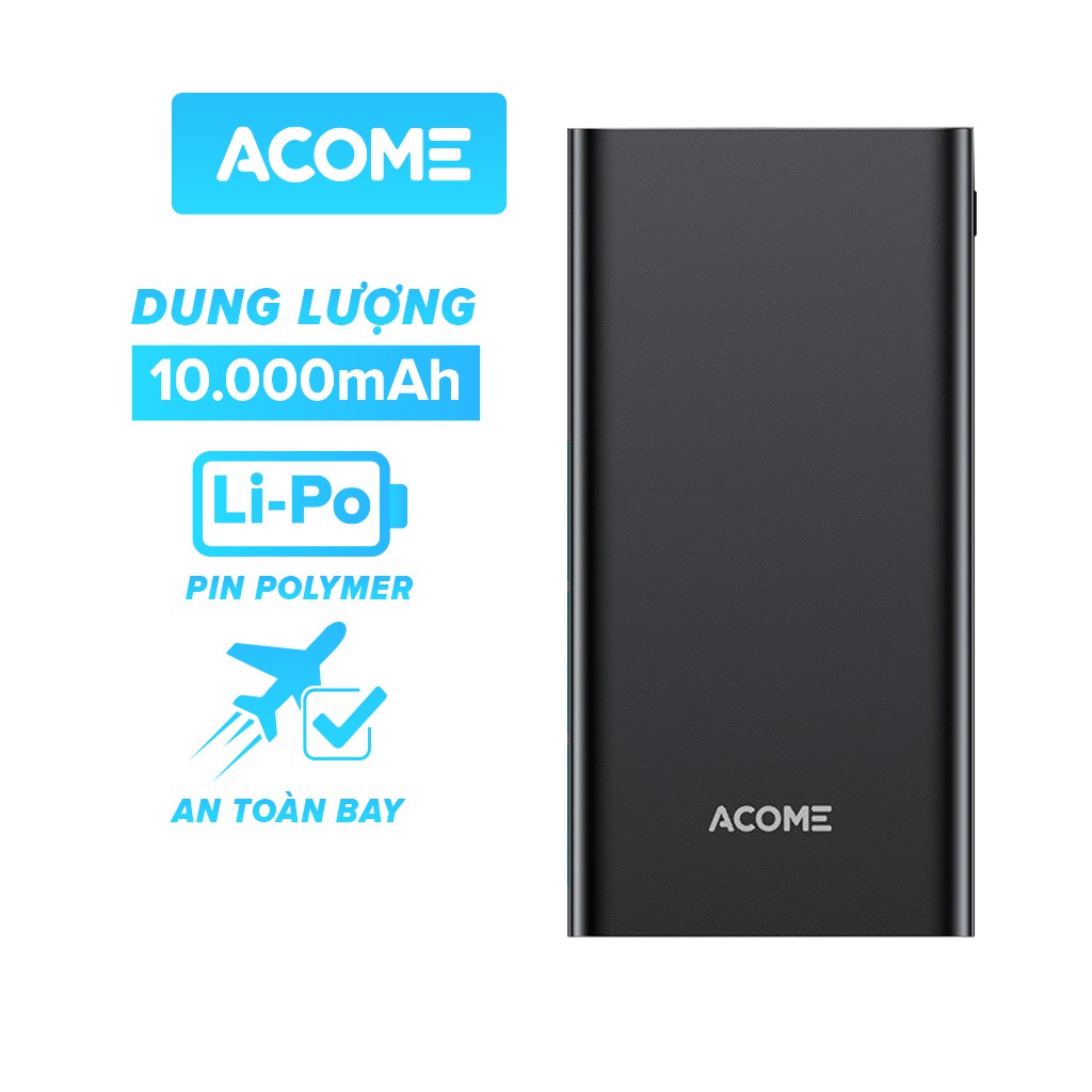 Pin Sạc Dự Phòng 10.000mAh ACOME AP103W, RT190 10.5W - BẢO HÀNH 1 ĐỔI 1 CHÍNH HÃNG