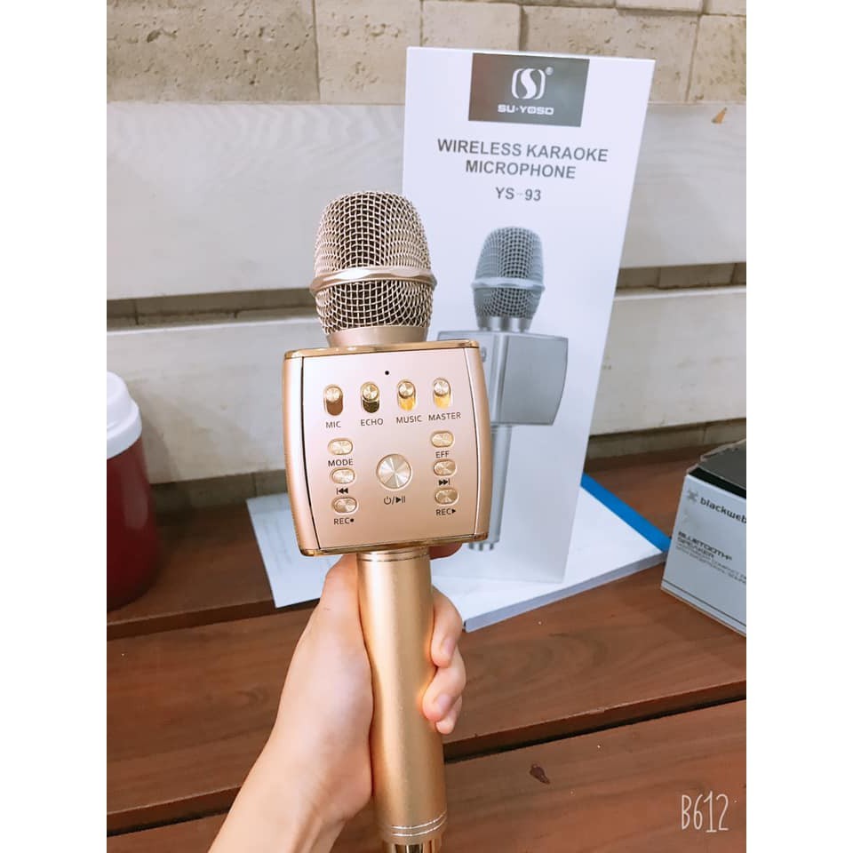 Mic Hát Karaoke Bluetooth không dây YS93 - Tích Hợp Loa Bass Dùng Hát Tại Nhà Hoặc Livetream